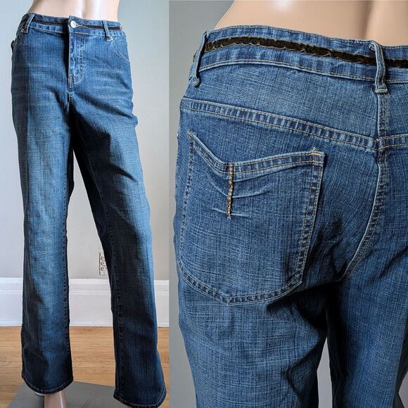 Vintage Y2K Baccini Bootcut Jeans Velvet Sequin Rhinestone Detail Size 12 - Picture 1 of 14